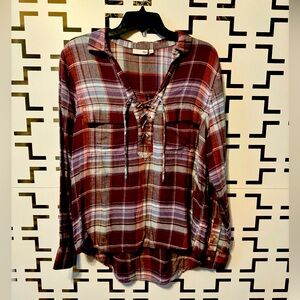 SO Brand Flannel Pull-Over Top, Size Large, Maroon Color
